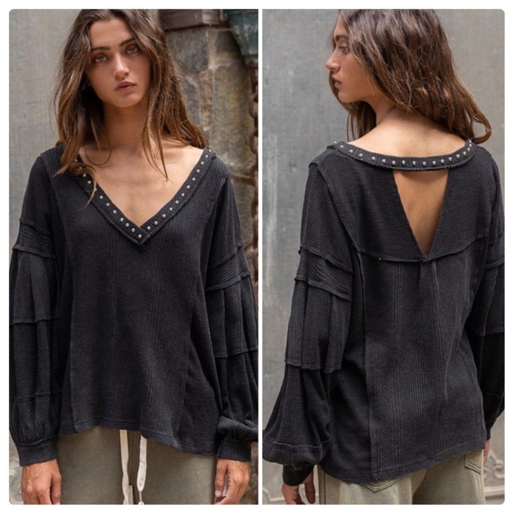 POL Raw Edge Color Block Top - Picture 7 of 15